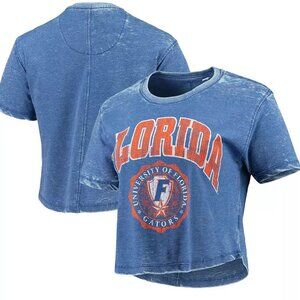Women's Pressbox Royal Florida Gators Edith Vintage Burnout Crop T-Shirt